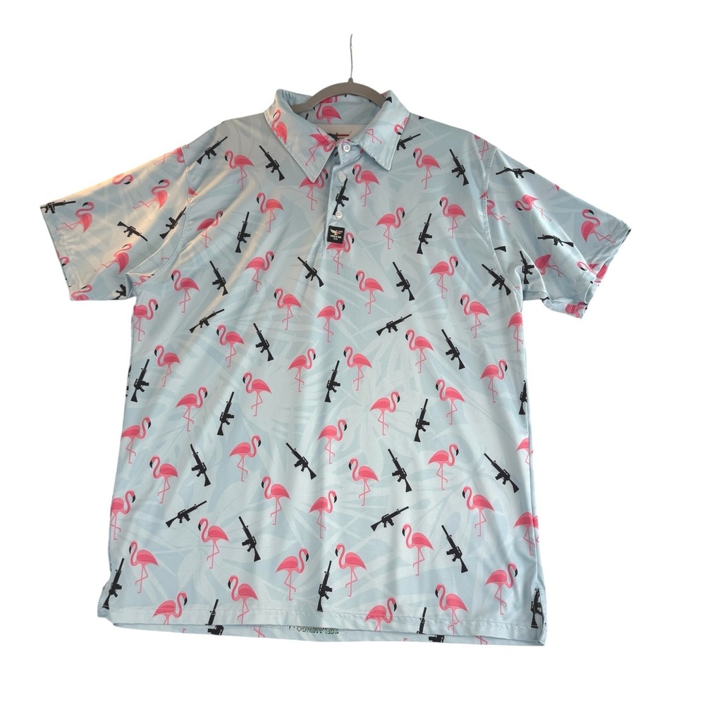 Eagle Six Gear Polo Shirt Large Blue Pink Flamingo Rifle Tactical Short Sleeve